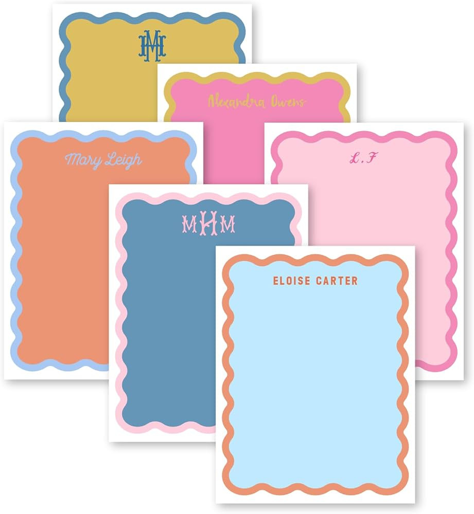 Preppy Jones Personalized Monogram Scallop Wave Border with Fill Notepad, colorful stationary, pe... | Amazon (US)
