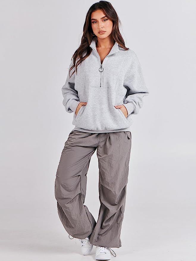 ANRABESS Women’s Oversized Half Zip Sweatshirt Crewneck Long Sleeve Fleece Pullover Hoodie Fall... | Amazon (US)