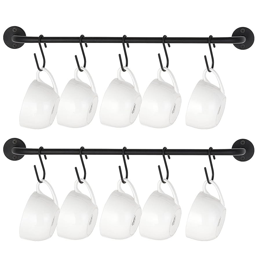 Mkono Mug Holder Wall Mounted Coffee Cup Rack Hanger Modern Metal with 10 Mug Hooks Rustic Utensi... | Amazon (US)
