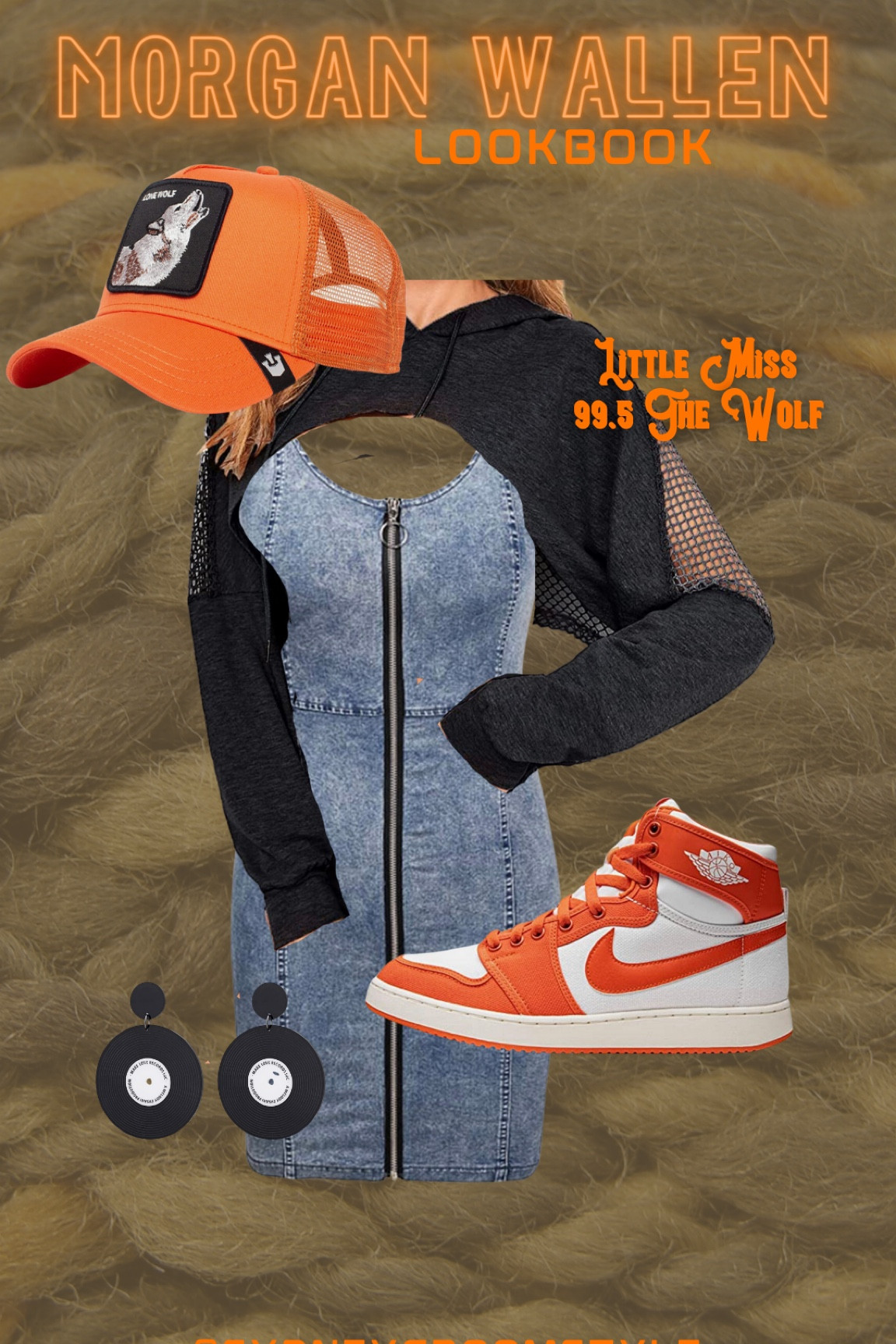 Morgan Wallen concert outfit street style orange Jordan ones denim dress crop pull over trucker hat


#LTKunder100 #LTKunder50