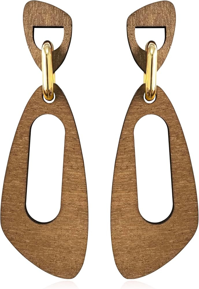 Handmade Bohemian Lightweight Vintage Natural Wooden Rectangular Geometry Dangle Drop Earrings fo... | Amazon (US)