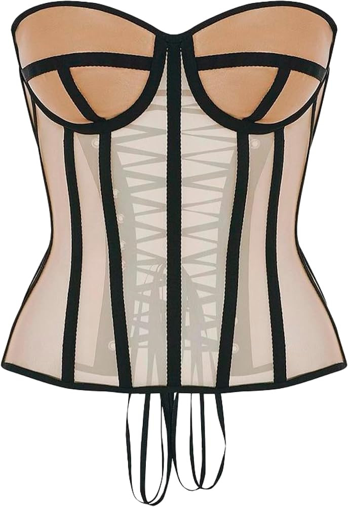 Perfect Corset NYC OVERBUST Mesh Corset Top Lace up Corset with 15 Steel Boned | Amazon (US)