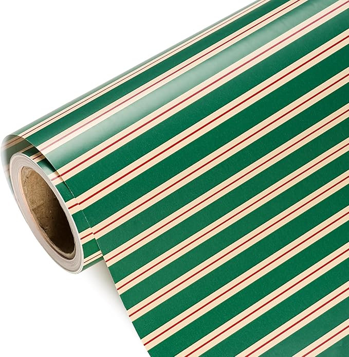 WRAPAHOLIC Christmas Wrapping Paper - Mini Roll - 17 Inch x 33 Feet - Elegant Red and Green Strip... | Amazon (US)