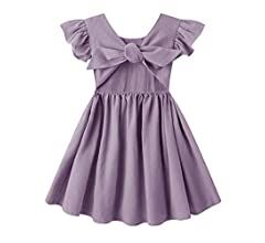 LYXIOF Toddler Baby Girl Cotton Linen Summer Dress Ruffle Sleeve Back Bowknot Kids Beach Dresses | Amazon (US)