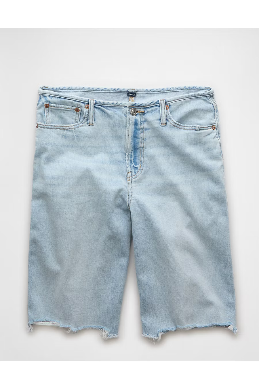 AE Dreamy Drape Stretch Denim High-Waisted 11 Jort Women's Light Tinted Wash 0 | American Eagle Outfitters (US & CA)