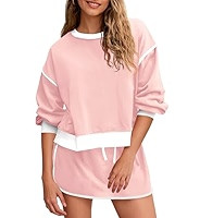 Amazon.com: Fisoew Womens Sweatsuits 2 Piece Set Crewneck Sweatshirts High Waisted Skort Skirts T... | Amazon (US)