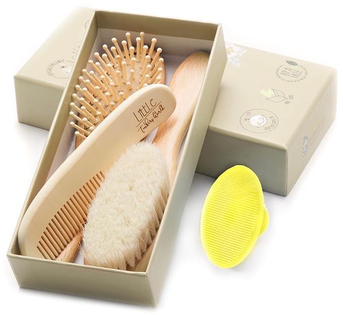 Wooden Baby Hair Brush and Comb Set (4-Piece) for Newborns and Toddlers | Ideal for Baby Cradle C... | Amazon (US)