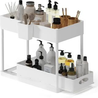 2-Tier White Sliding Under Sink Organizer Storage Cabinet Basket Drawer | The Home Depot