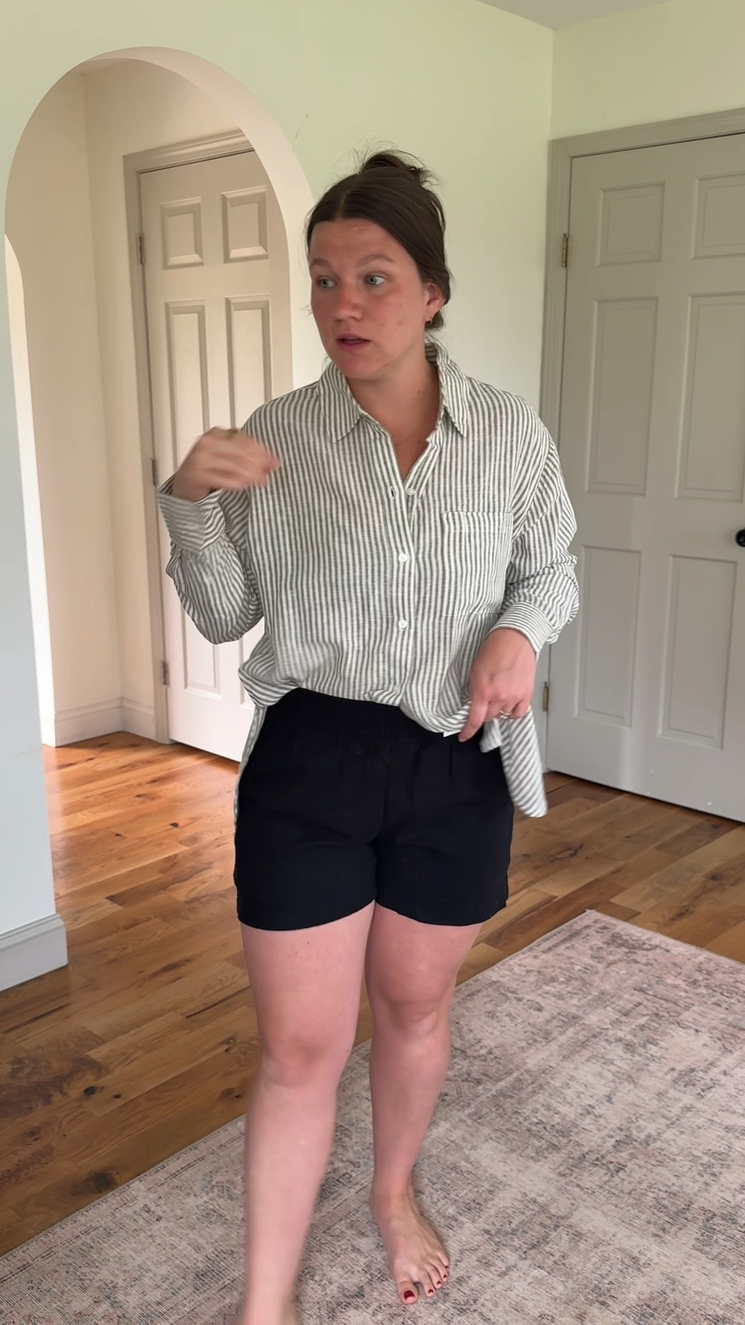 The shirt’s too big, but maybe I’ll use it at the pool? Love the shorts!