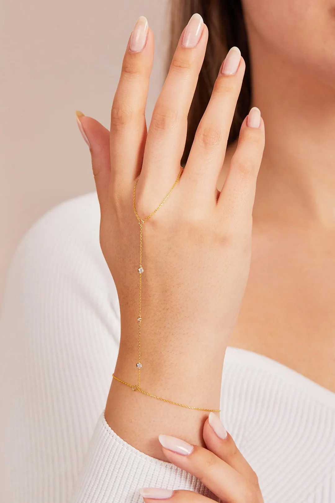 14K Solid Gold Diamond Cut Hand Chain Bracelet – Dainty Christmas Gift for Her, Elegant Gold Sl... | Etsy (US)