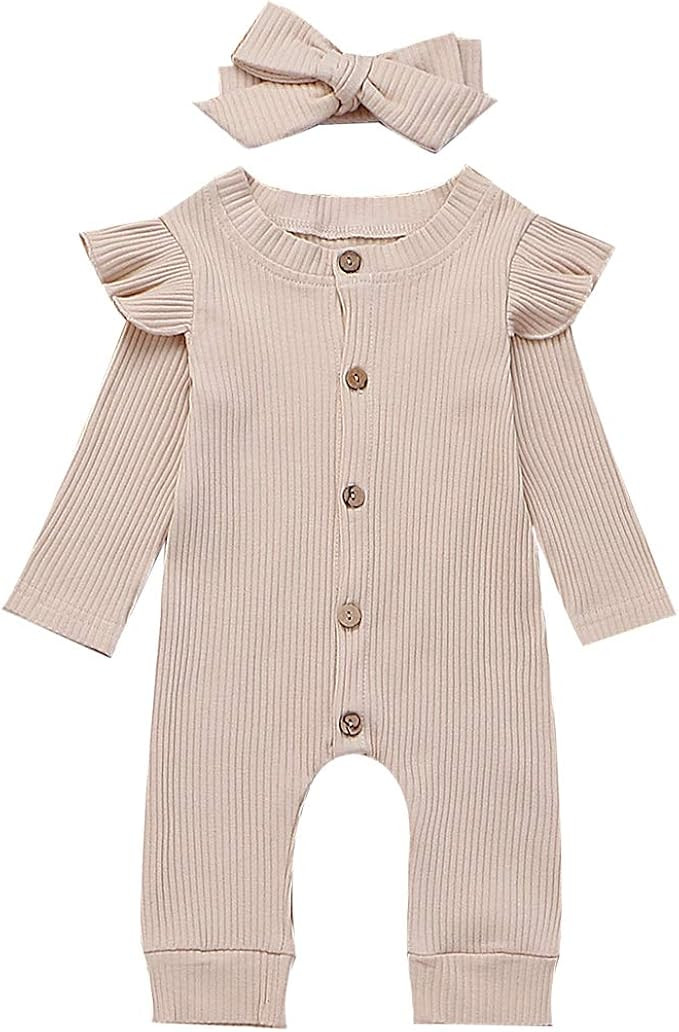 Seyurigaoka Newborn Baby Girls One Piece Jumpsuit, Infant Girl Knitted Romper Ruffle Long Sleeve ... | Amazon (US)