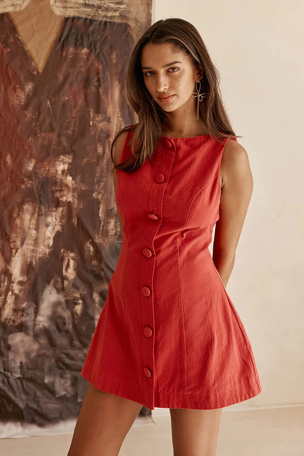 Cherry Red Button A Line Mini Graylee Dress | Sabo Skirt US