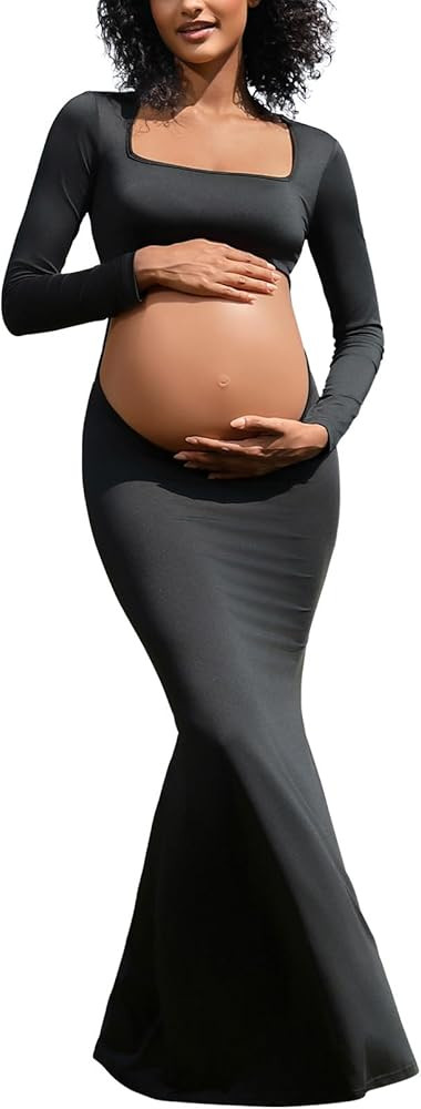 Bhome Maternity Photoshoot Dress Long Sleeve Sexy Cut-Out Backless Maternity Maxi Gown Photograph... | Amazon (US)