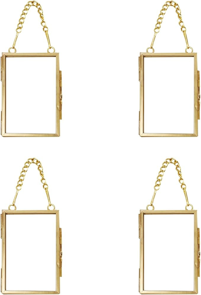 Emivery 4Pcs Mini Metal Picture Frame Antique Gold Floating Glass Picture Frame Small Vintage Art... | Amazon (US)