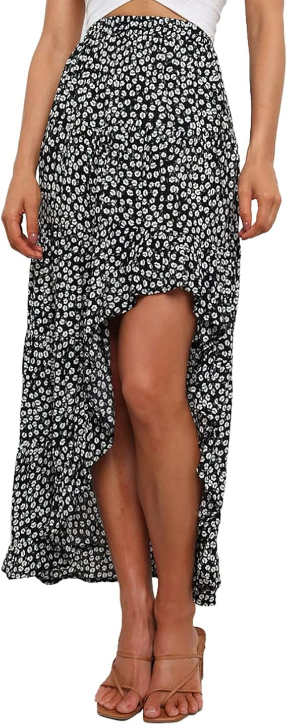 BTFBM Women 2026 Spring Summer Long Skirts Dress Boho Floral Elastic Waist Split Ruffle High Low ... | Amazon (US)