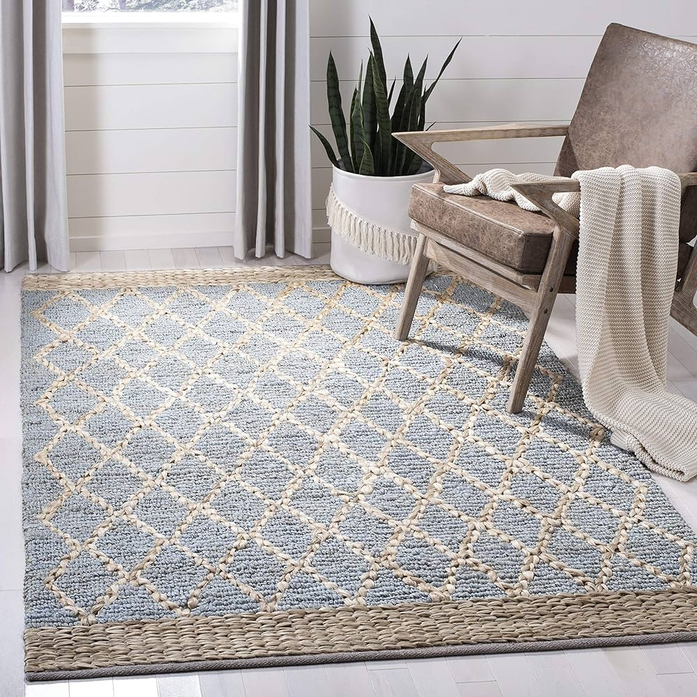 SAFAVIEH Natural Fiber Collection 8' x 10' Light Blue NF951L Handmade Boho Moroccan Trellis Jute ... | Amazon (US)
