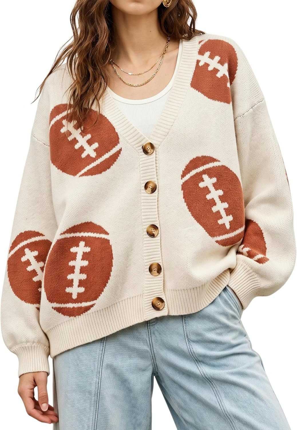 SeekMe Women Football Knit Cardigan Button Oversized Fall Game Day Sweater | Amazon (US)
