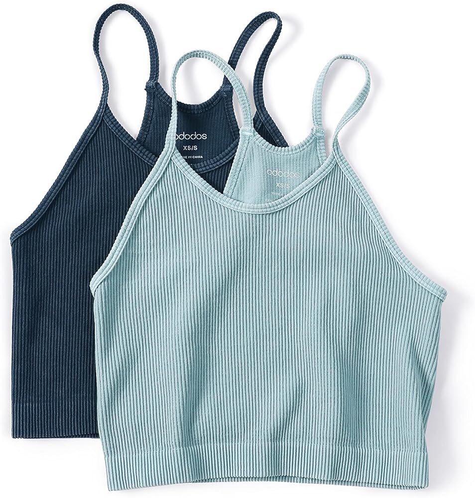 ODODOS Women's Crop 3-Pack Washed Seamless Rib-Knit Camisole Crop Tank Top - Free People Dupe  | Amazon (US)