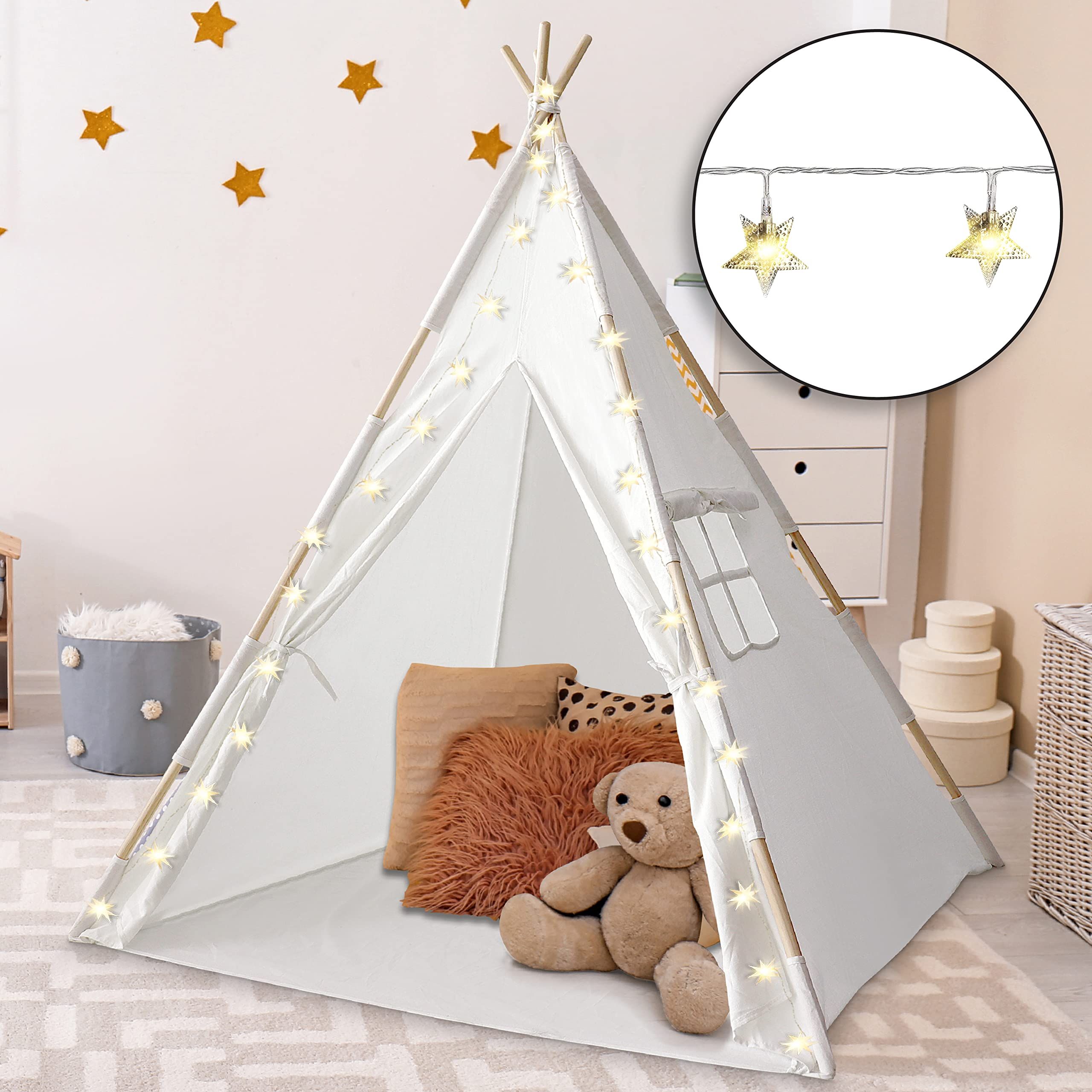 Orian Toys Teepee Tent for Kids: Child’s Indoor Outdoor Canvas Fairytale Tipi Playroom, LED Star Lig | Amazon (US)