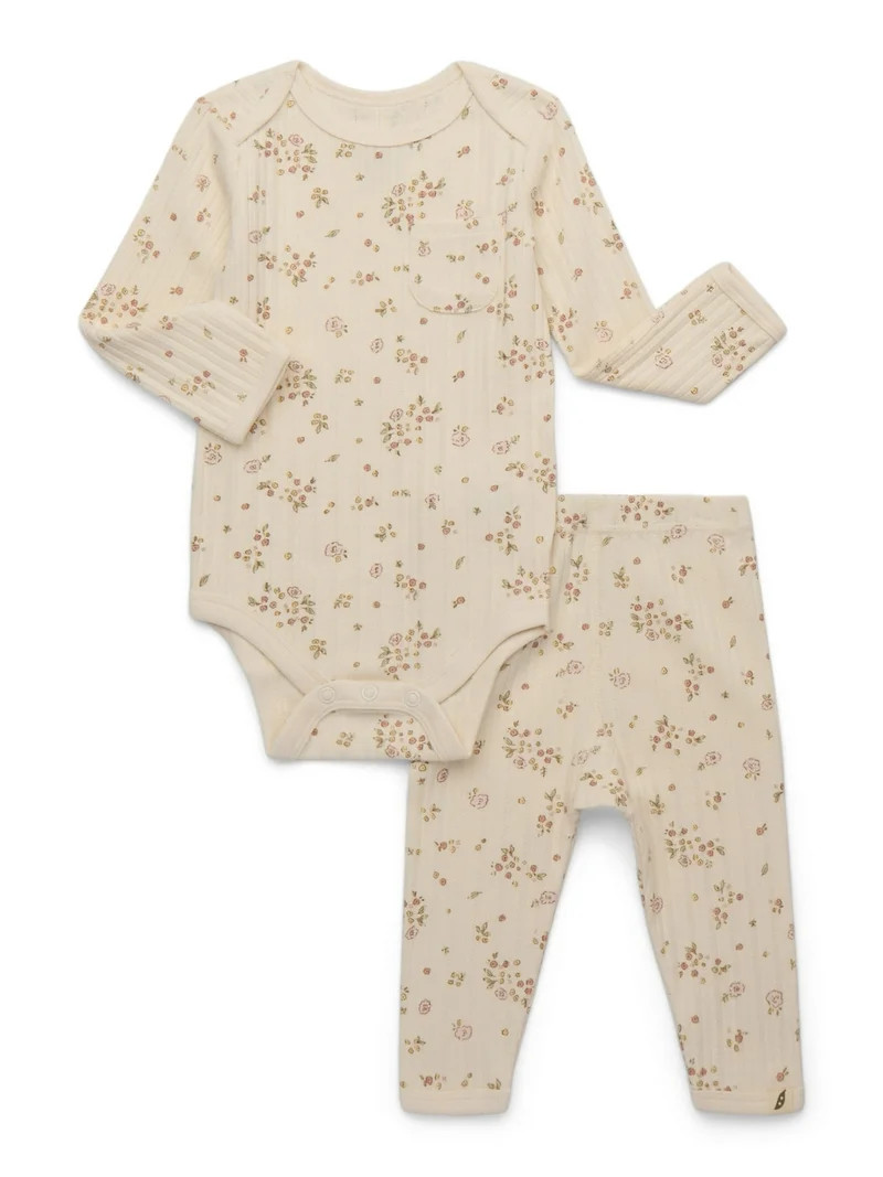 easy-peasy Baby Boys or Girls Organic Rib Long Sleeve Bodysuit with Pocket and Leggings Set, 2-Pi... | Walmart (US)