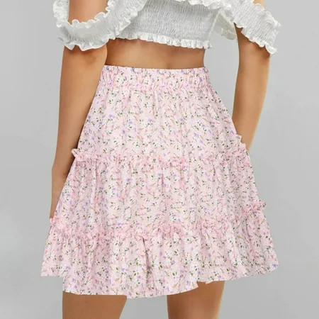 Yoslce Pink Womens Skirts Women Summer Casual Vintage High Waist Floral Print Beach Ruffled Short Sk | Walmart (US)
