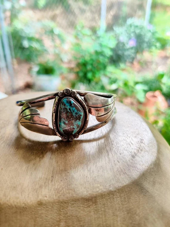 Beautiful Native American Kirk Smith Sterling Silver Bisbee Turquoise Cuff Bracelet Vintage | Etsy (US)