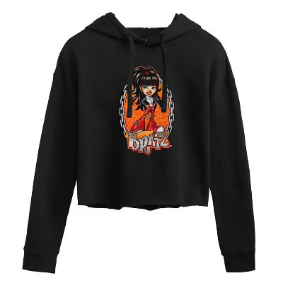 Women's Bratz Chains and Flames with Jade Cropped Graphic Hoodie - Black - Small | Target