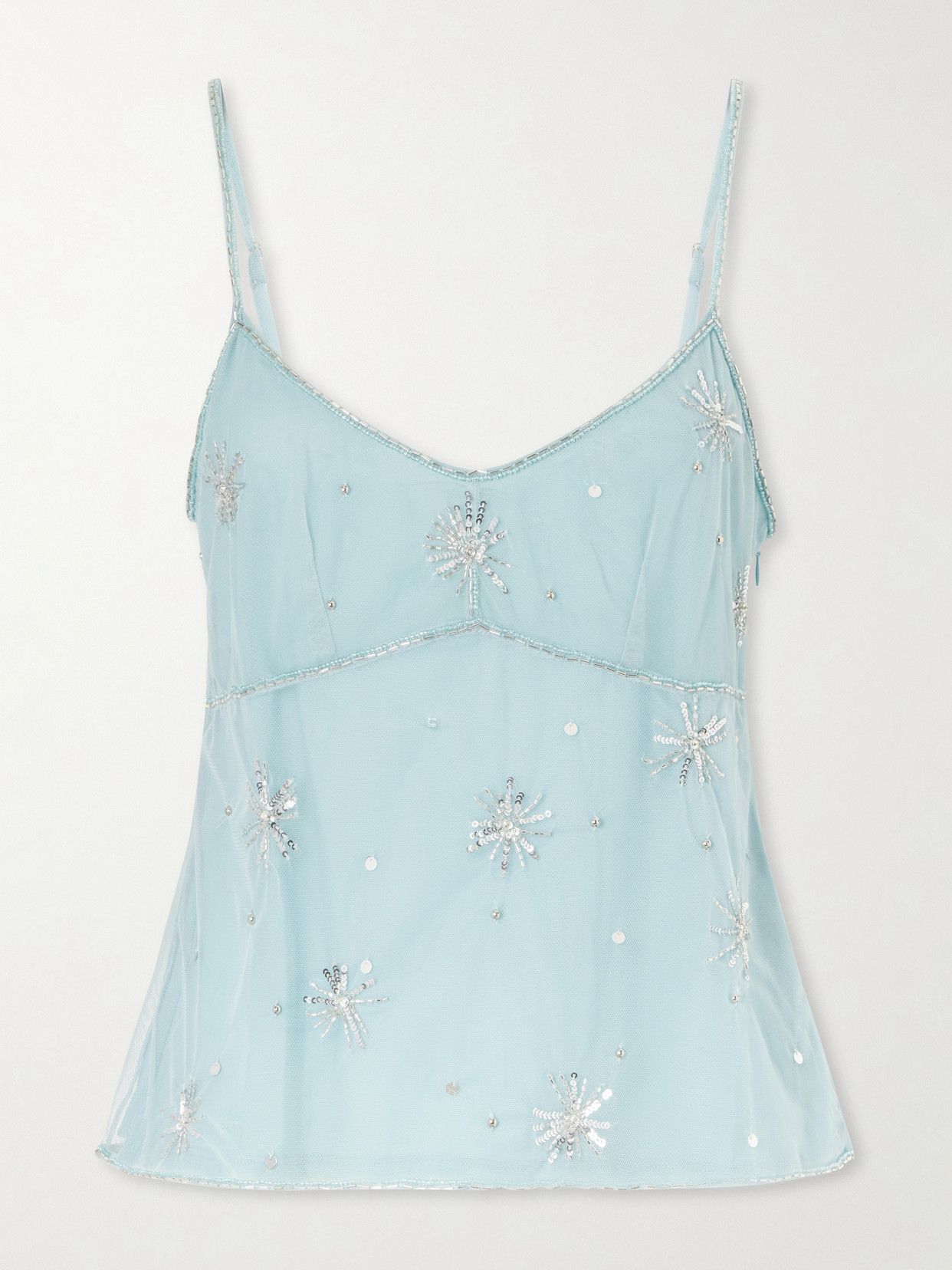STAUD - Azzurra Embellished Tulle Top - Blue | NET-A-PORTER (US)