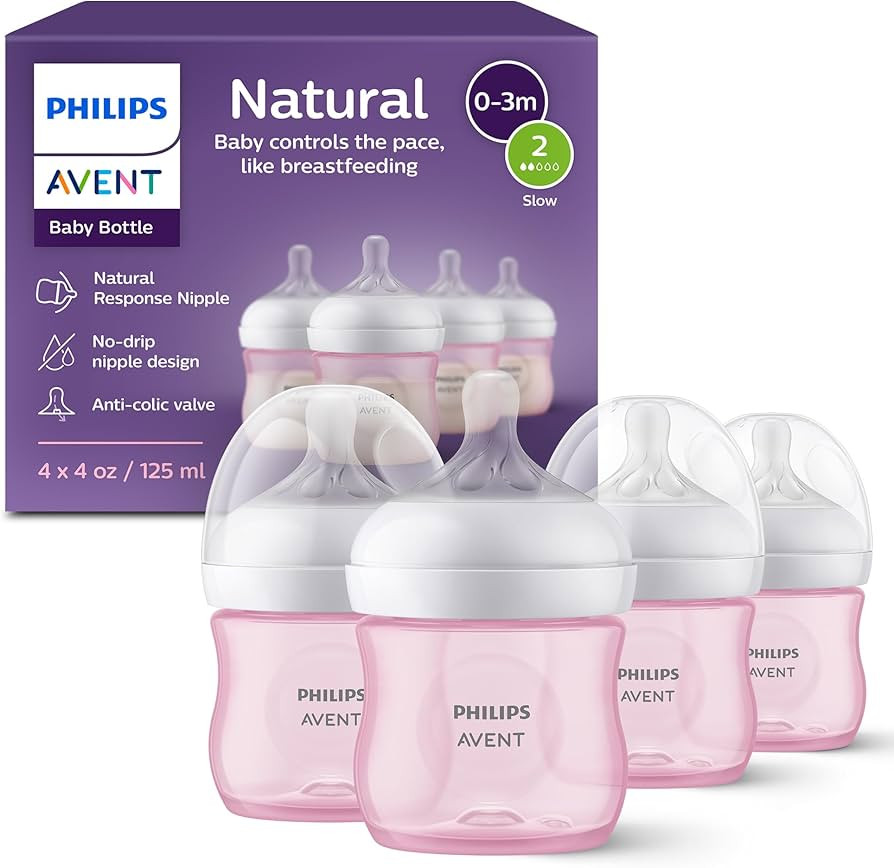 Philips Avent Natural Baby Bottles with Natural Response Nipples (Slow Flow, Flow 2), 4oz, Pink, ... | Amazon (US)