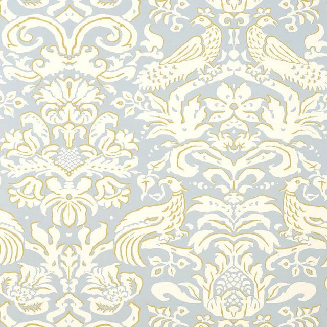 Schumacher Aldwyn Damask Robin'S Egg Wallpaper | DecoratorsBest