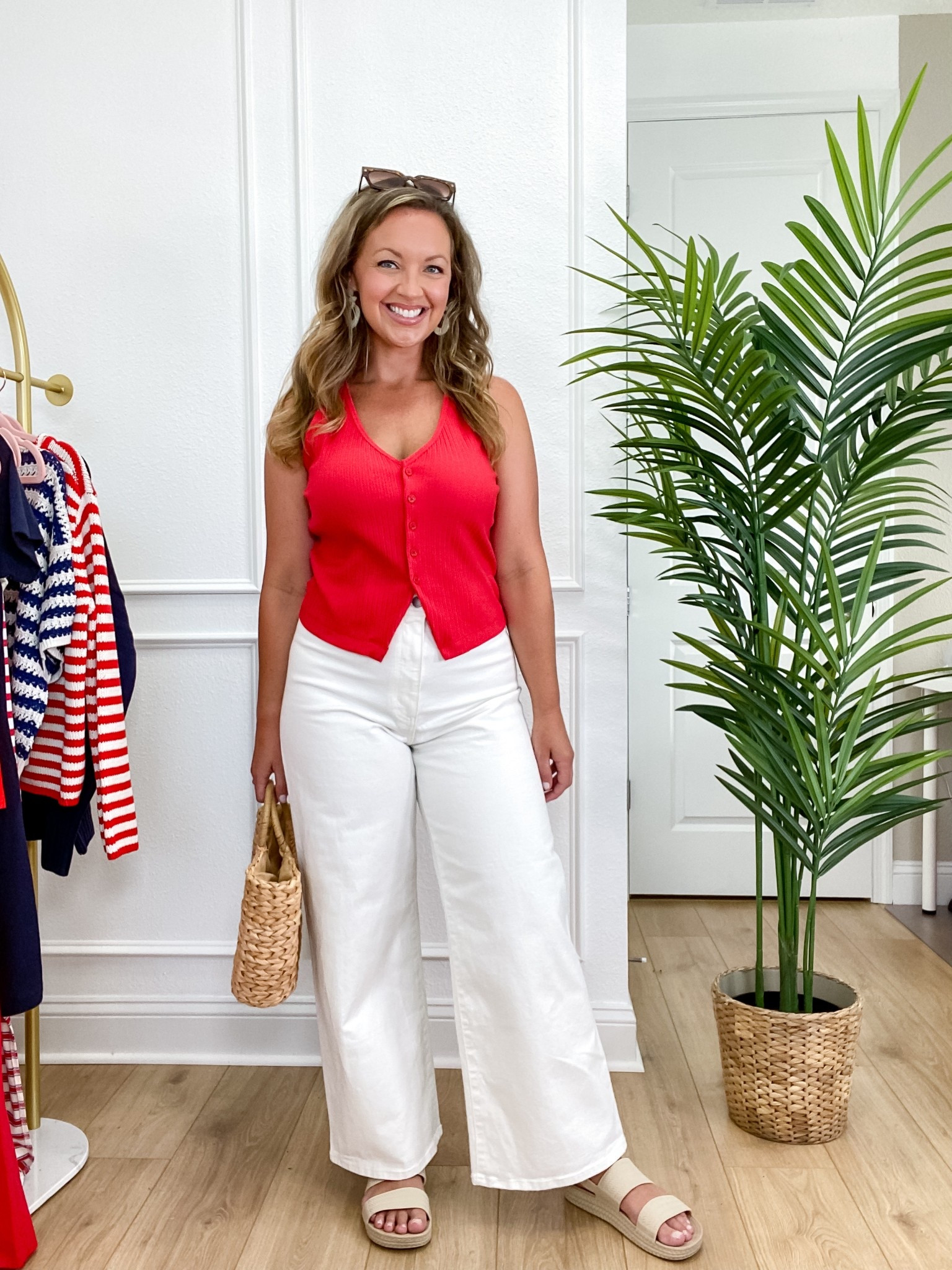 Red, white & blue done right 🇺🇸 Wearing this classic summer combo from Target — white wide leg sailor jeans and a red ribbed vest tee for a timeless, coastal-inspired look that’s perfect for Memorial Day, July 4th, or any sunny day! I’m 5’5” wearing size 10 in jeans and medium in the top. Tap to shop this festive and flattering fit!

#TargetStyle #RedWhiteAndBlue #July4thOutfit #MemorialDayStyle #CoastalChic #TargetFinds #LTKStyle #SummerOutfitIdeas #AffordableFashion #PatrioticStyle #PreppyStyle #MidsizeFashion 

 #LTKSeasonal #LTKMidsize #LTKFindsUnder50