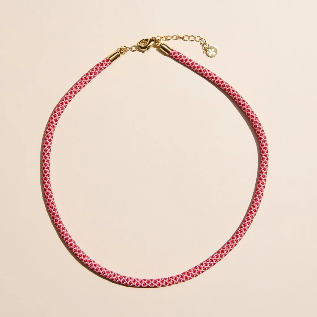Red & White Minimalist Cord Necklace | Nickel and Suede