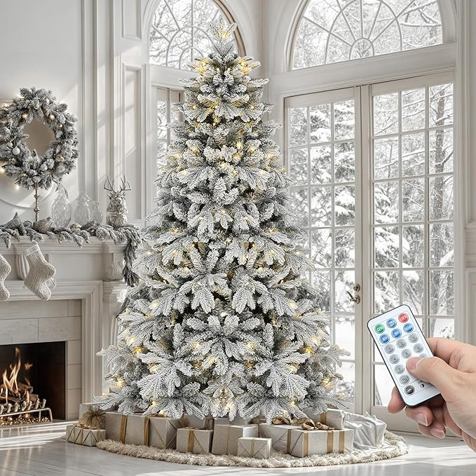 YITAHOME Prelit Snow Flocked Christmas Tree 7.5 FT with Remote, Artificial Hinged Canaan Fir Chri... | Amazon (US)