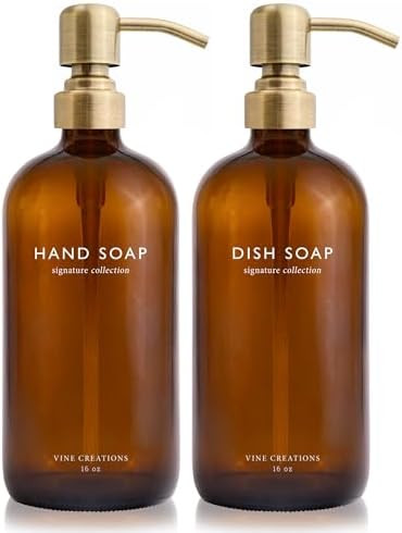 Vine Creations Amber Glass Soap Dispenser Set, Dish Soap and Hand Soap Dispenser Set with Stainle... | Amazon (US)