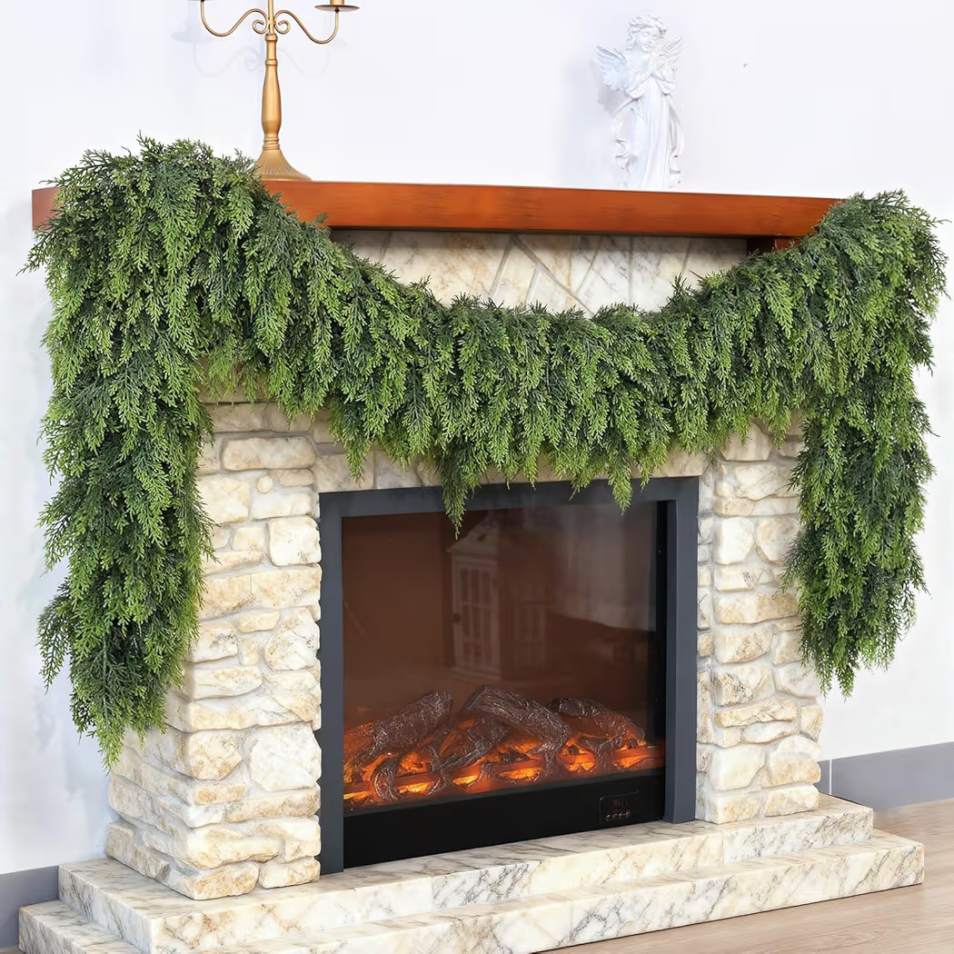 Christmas Cedar Garland - 5ft Artificial Cedar Garland Faux Lush Green Fake Pine Needles for Fire... | Amazon (US)