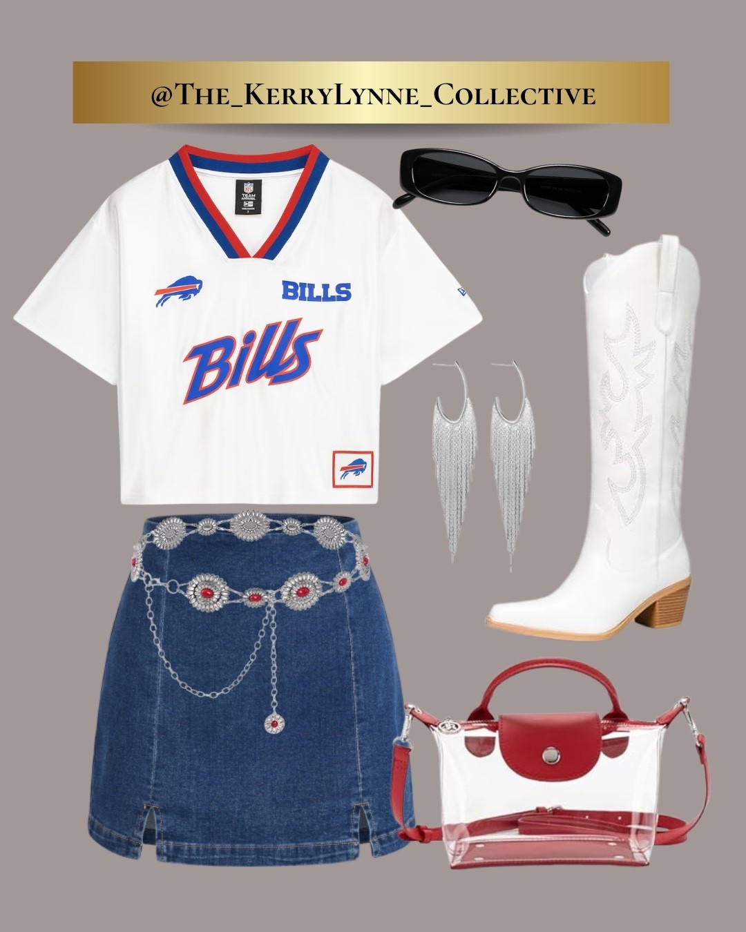 Bills, Boots & Blue 🤠❤️💙

Game day, but make it a little Western. ✨ A cropped Bills jersey, denim mini, white cowboy boots and silver statement details give this look the perfect mix of Buffalo spirit + cowgirl edge.

Add the clear stadium bag and sunnies and you’re ready for kickoff, tailgating, or wherever game day takes you. 🏈

#BillsMafia #BuffaloBills #GameDayStyle

#LTKootd #LTKgrwm