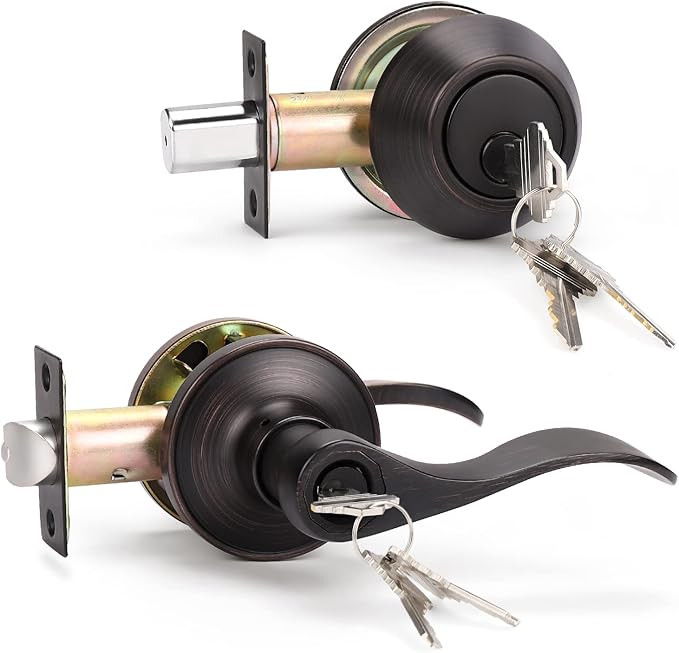 KNOBWELL 1 Pack Keyed Alike Entrance Door Lever Door Handle Exterior Door Lock Set with Single Cy... | Amazon (US)