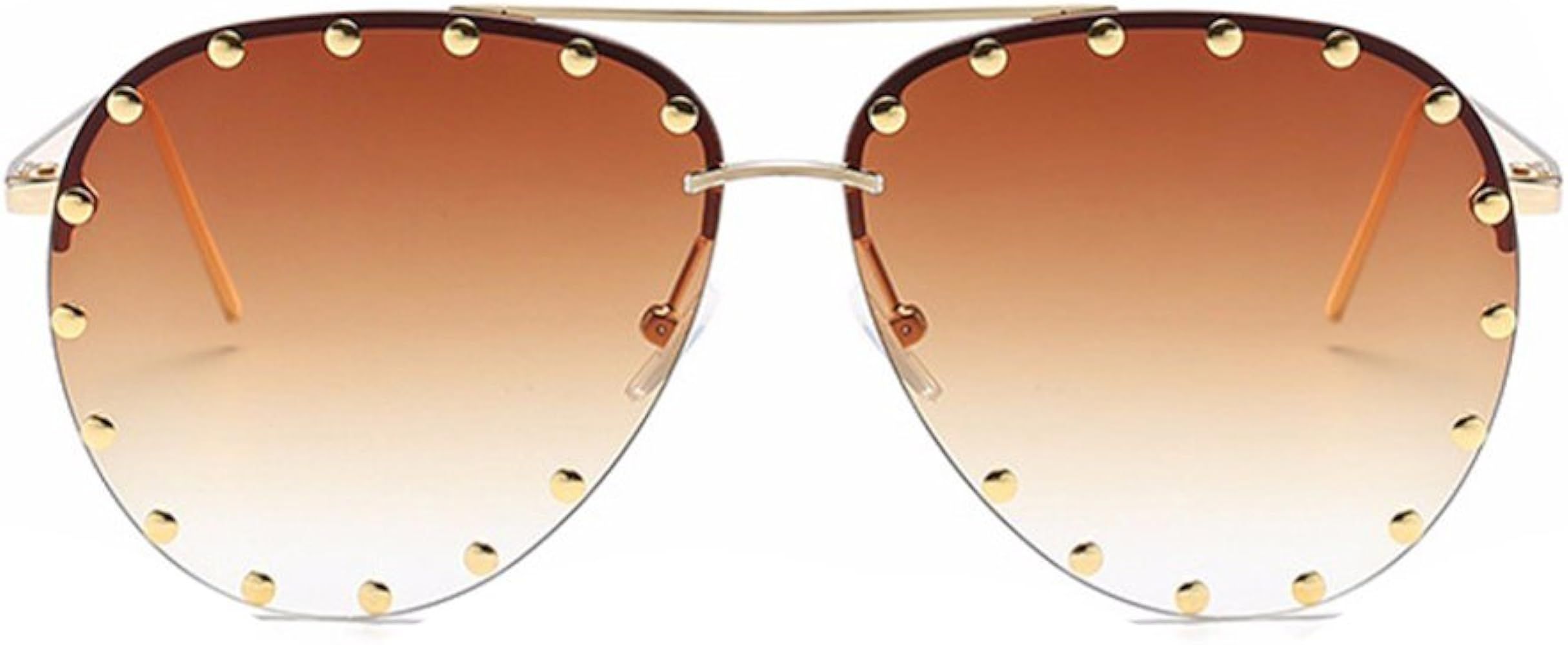 Fashion Culture Unisex Affair Studded Aviator Sunglasses Ombre Lens, Gold | Amazon (US)