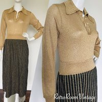 1960S 1970S Gold Knit Metallic Dress UK Size 14 | Etsy (UK)