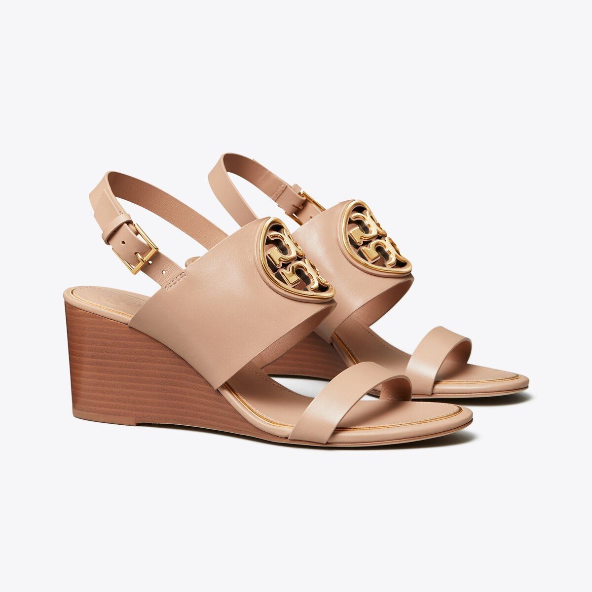 MILLER METAL-LOGO WEDGE SANDAL, LEATHER | Tory Burch (US)