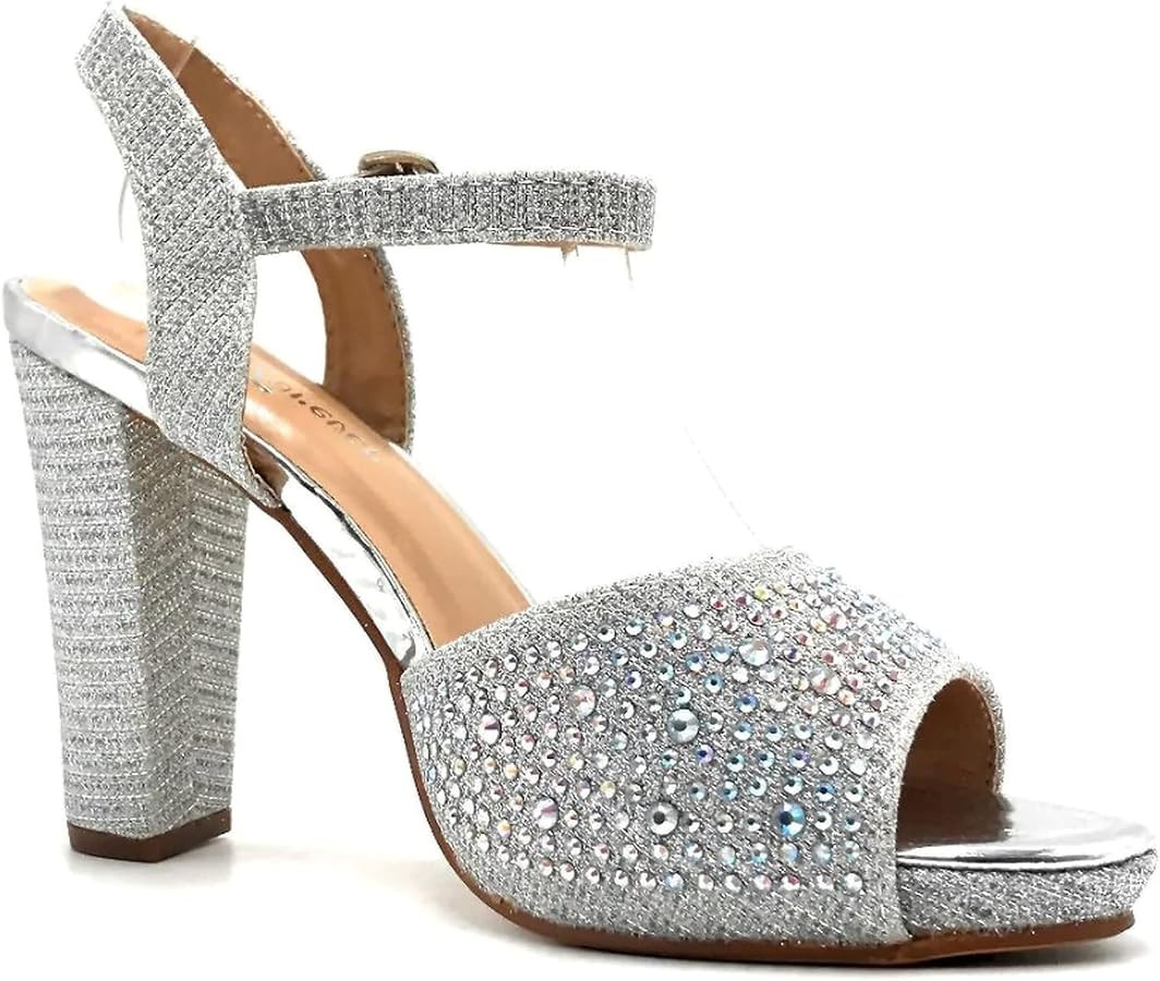 Forever Women Ankle Strap Open Toe Chunky Platform Dress High Heel Sandal Scoble-48 Silver 7 | Amazon (US)
