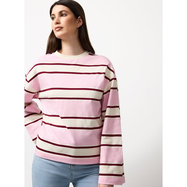 Brown Striped Long Sleeve T-Shirt L | Tu Clothing