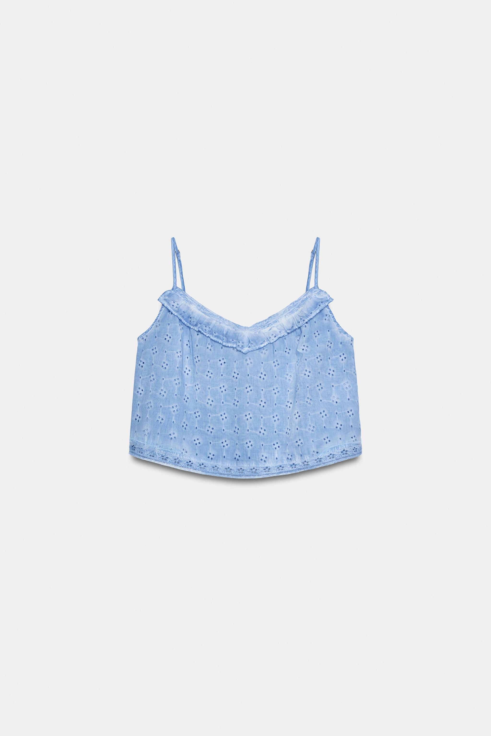 WASHED EFFECT EYELET EMBROIDERED TOP | Zara US