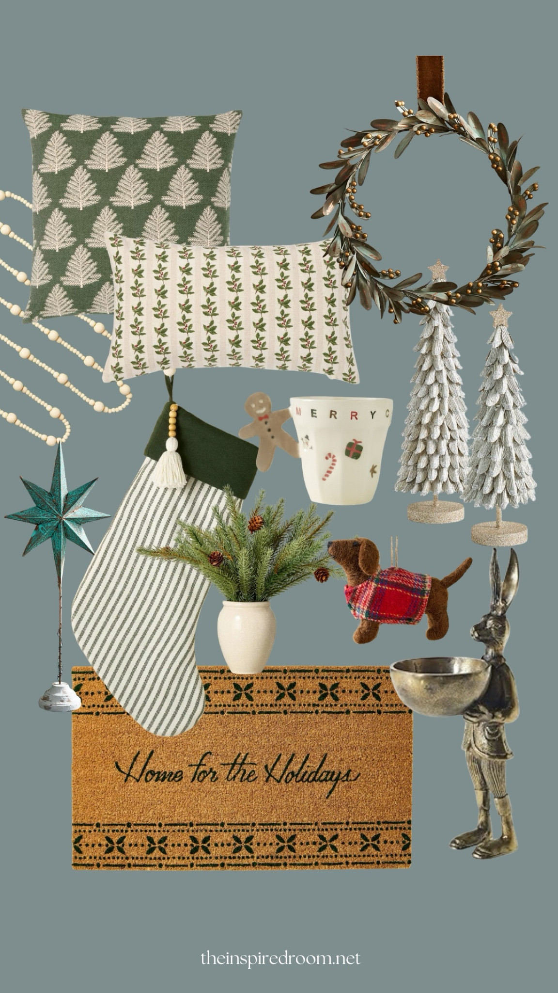 Christmas decor - stocking, pillows, ornament, wreath, doormat, garland, tree star topper, mug, greenery, brass bunny 

#LTKHoliday #LTKSeasonal #LTKGiftGuide