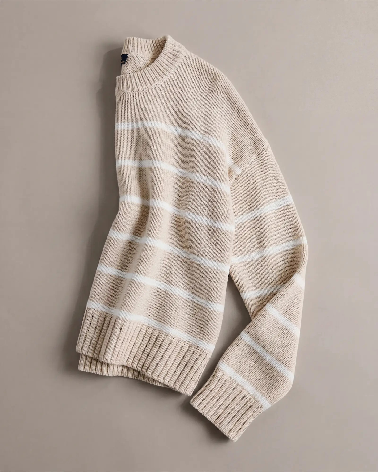 100% Organic Cotton Striped Crew Sweater in Speckled Beige/Ivory | Quince