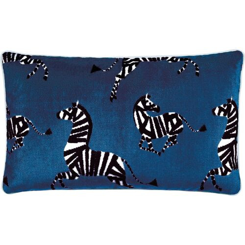 Kona Zebra Velvet Pillow, Blue | One Kings Lane