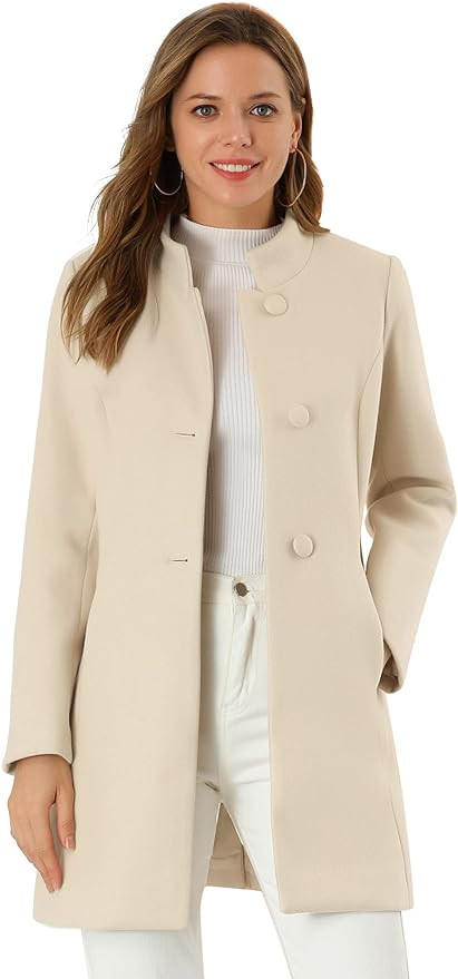 Allegra K Women's Winter Overcoat Mid-Long Stand Collar Single Breasted Coat Outerwear | Amazon (US)