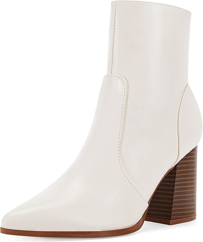 Womens Pointed Toe Ankle Boots Chunky Stacked Heel Side Zipper Winter Chelsea Booties Shoes | Amazon (US)