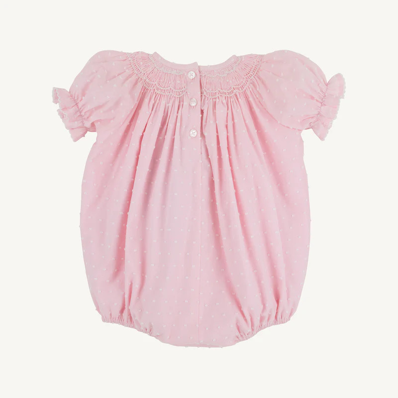 Short Sleeve Bridget Bubble Girls Romper - Palm Beach Pink Dallas Dot | The Beaufort Bonnet Company