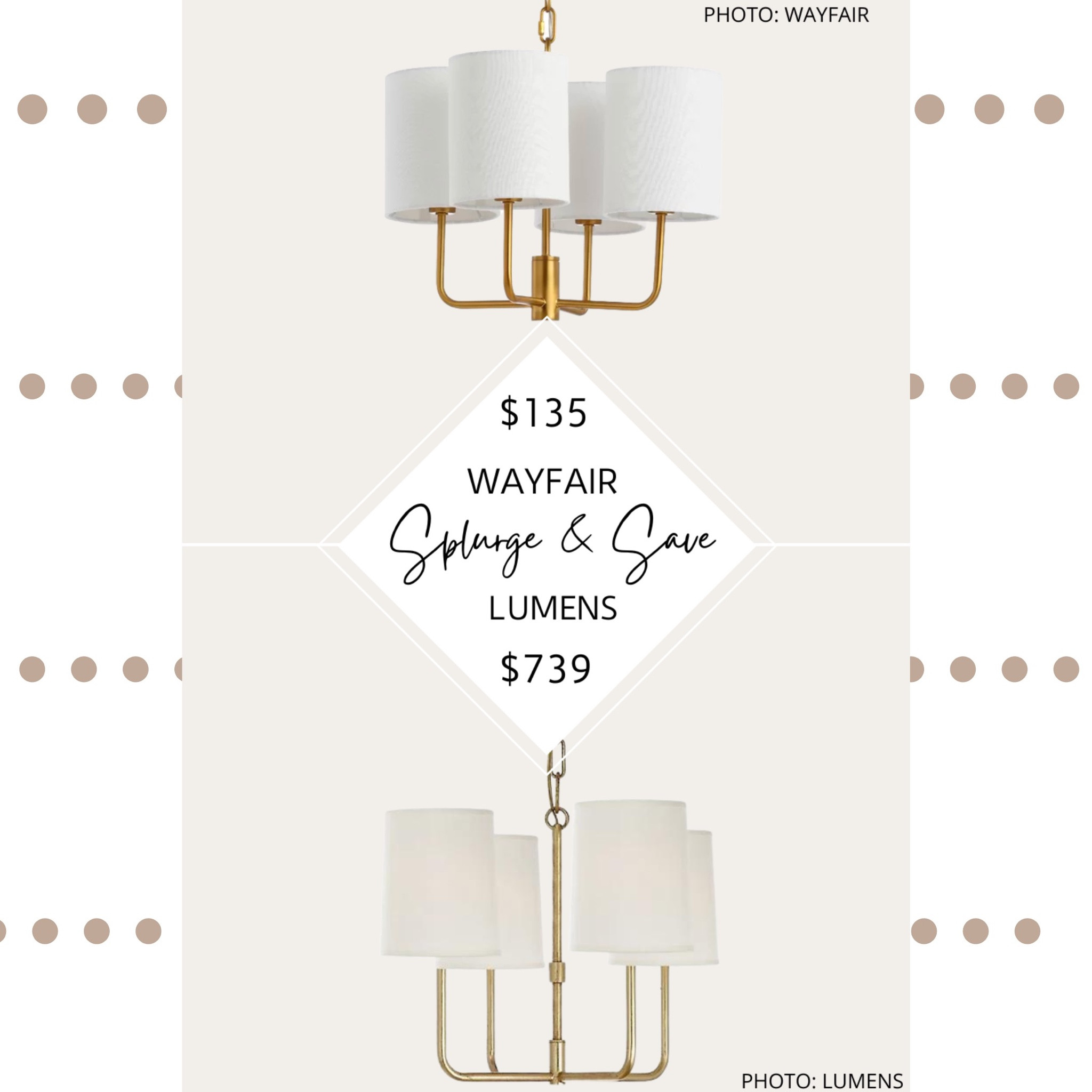 🚨New Find🚨 Lumens’ Go Lightly Small Chandelier is a traditional and contemporary chandelier that features slim metal arms, silk light shades, and is 19.75 inches wide. It comes in black, silver, and gold, and has a sleek, modern silhouette.

Wayfair’s Carmack Classic / Traditional Chandelier features a modern traditional style, 100% cotton shades, a gold finish, and is 15.5 inches wide. 

Thanks for finding it with me. ❤️

#mcgeeandco #studiomcgee #lumens #lookforless #decor #lighting #copycat #homedecor #chandelier #light #dupe.  McGee and Co. Go lightly chandelier dupe. Lumens dupes. Lumens go lightly chandelier dupe. Studio McGee dupes. McGee and Co. dupes. Look for less.  Small chandelier. Gold chandelier. Chandelier with shades. Modern traditional lighting.  Modern traditional chandeliers. Transitional lighting. Transitional chandelier. Modern contemporary lighting. Farmhouse. Vintage. Bedroom lighting. Living room lighting. Dining room lighting. 

#LTKstyletip #LTKsalealert #LTKhome